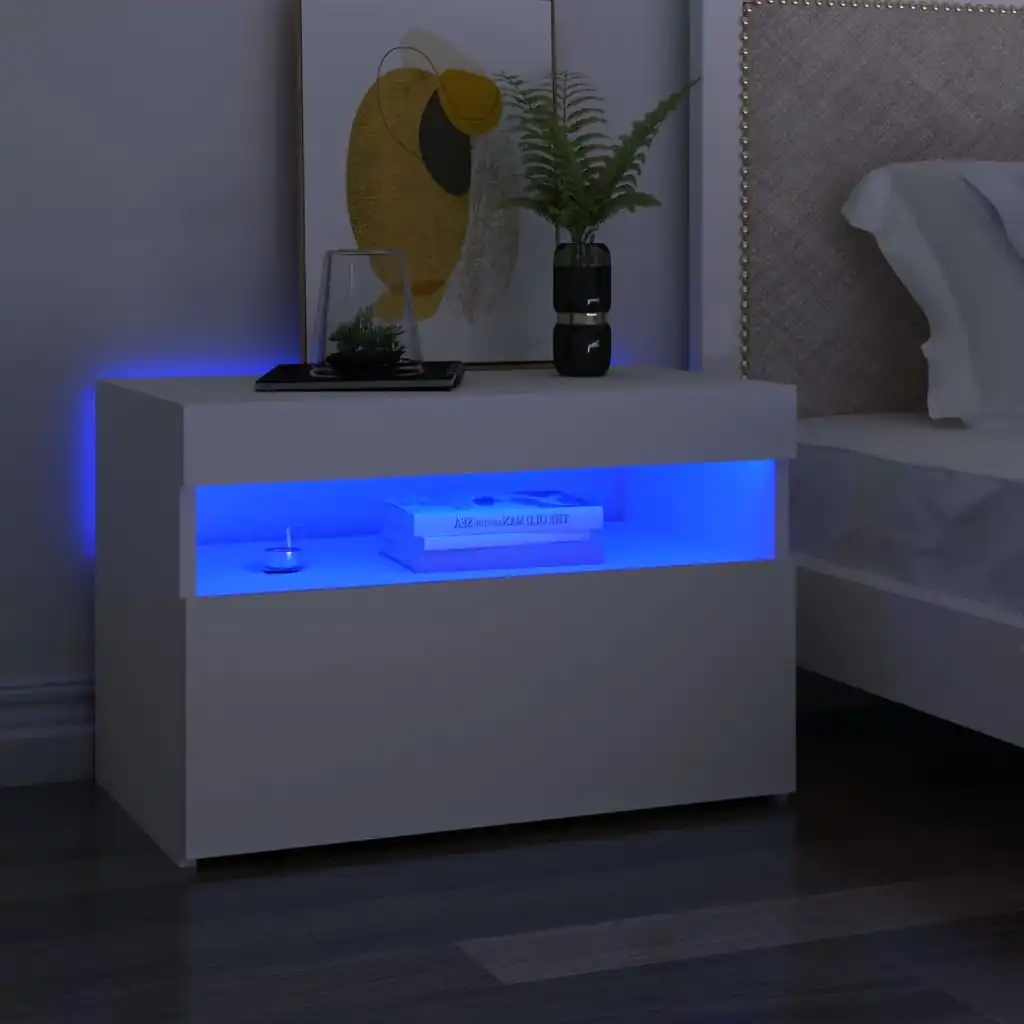 Nachttisch mit LED-Leuchten Weiß 60x35x40 cm Holzwerkstoff, Modern simple Nordic Nachttisch drawer