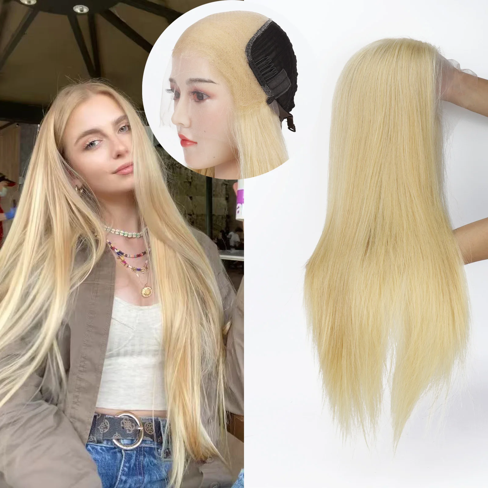 

18-дюймовый светло-русый парик из натуральных европейских человеческих волос с отбеленными узлами, HD-кружевом и тканевой основой, с естественной линией роста волос