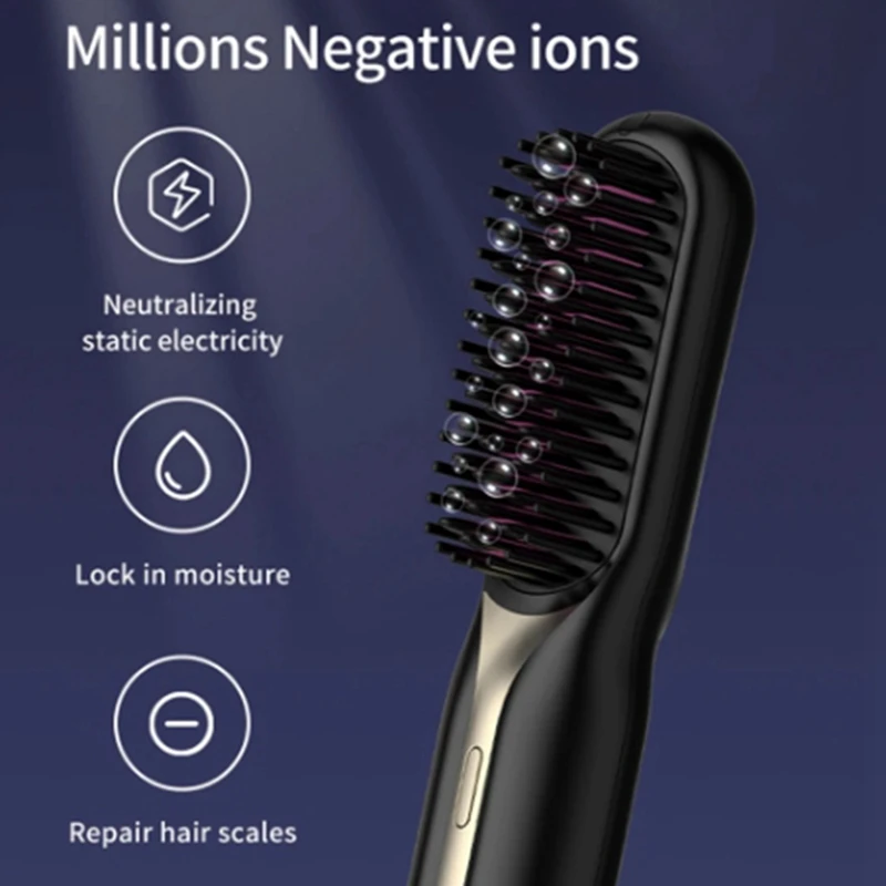 Cordless Hair Straightener Hot Heating Comb Professional Electric Brush For Hair Smoothing Iron Negative Ion Hair Care