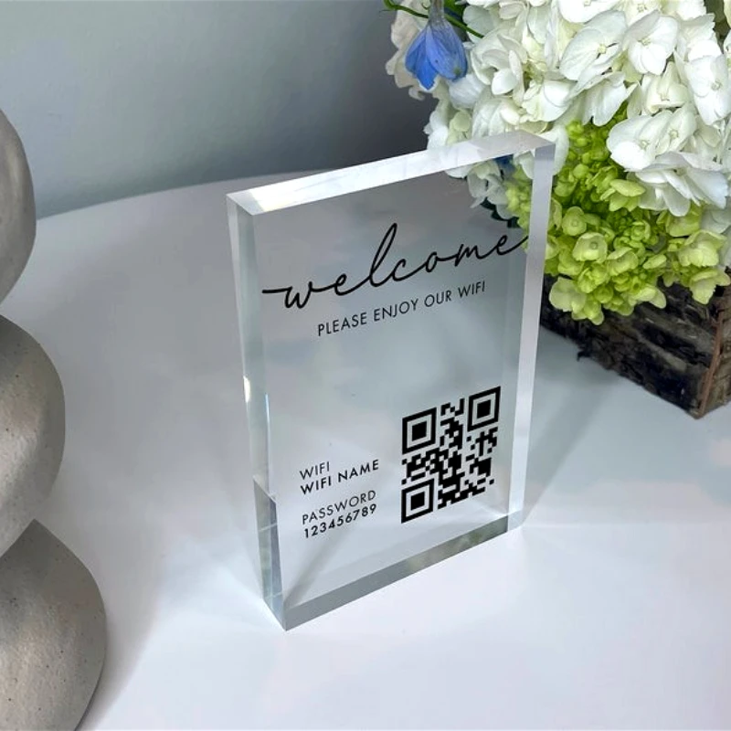 لوحة كتلة أكريليك واي فاي مع معلومات كلمة المرور ورمز الاستجابة السريعة مكتب مقهى متجر الإنترنت ضيف واي فاي كلمة المرور كتلة واي فاي