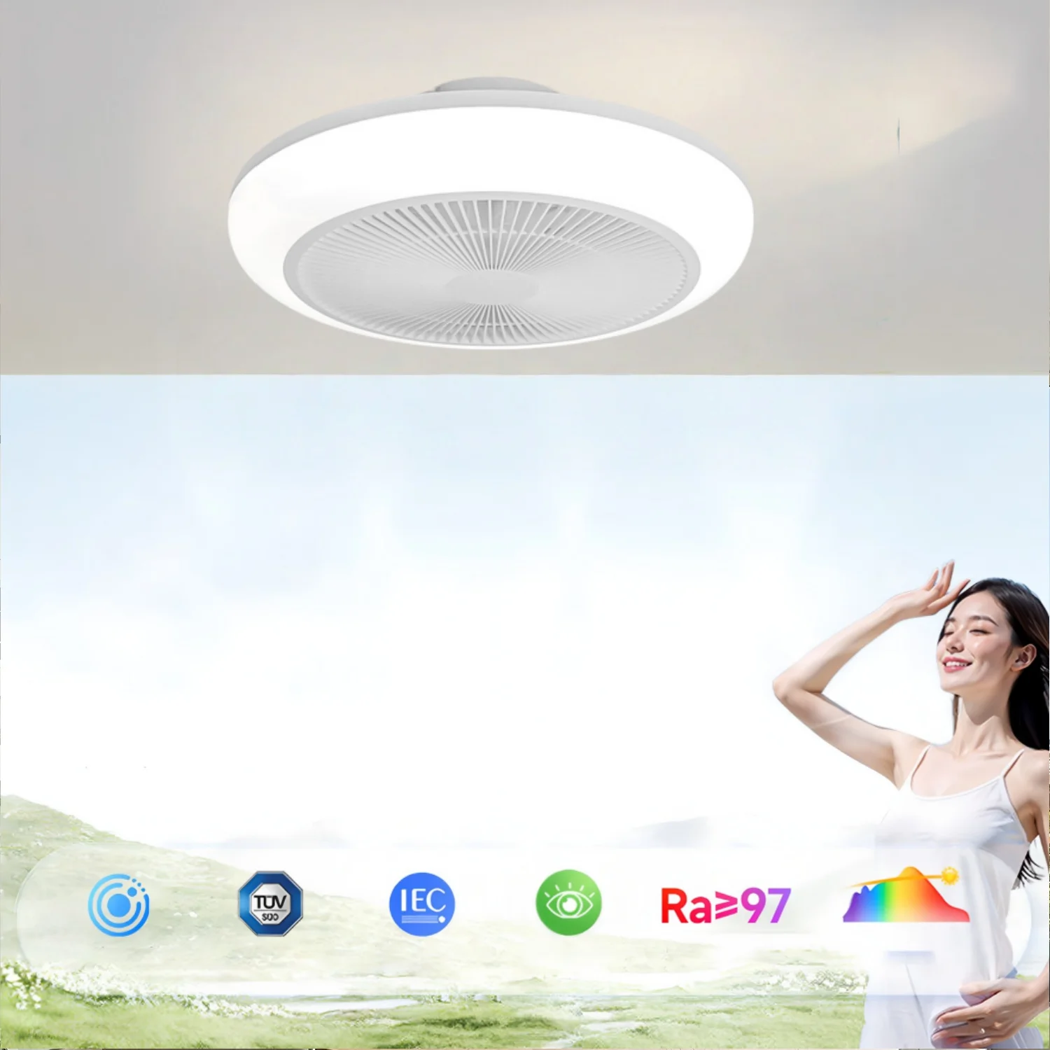 IRALAN Ceiling Fan with Light Simple Sealed Cooling Fans for Room Living Room Silent and Safe Household Electric Fan Lamp