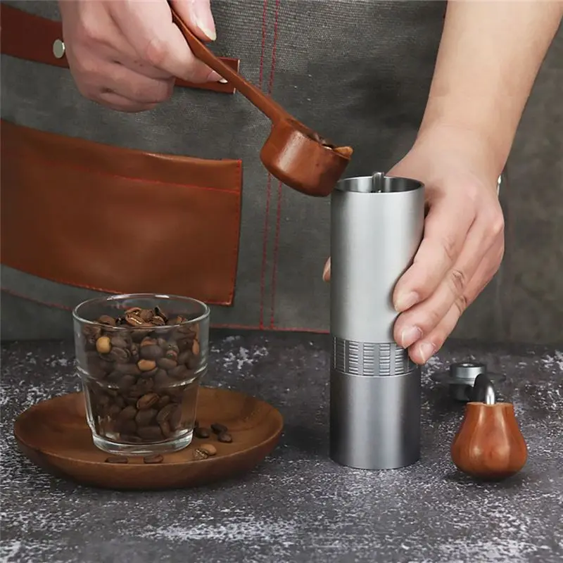 

(AIMA) Портативная ручная кофемолка из нержавеющей стали с коническими жерновами, регулируемая степень помола для эспрессо-A