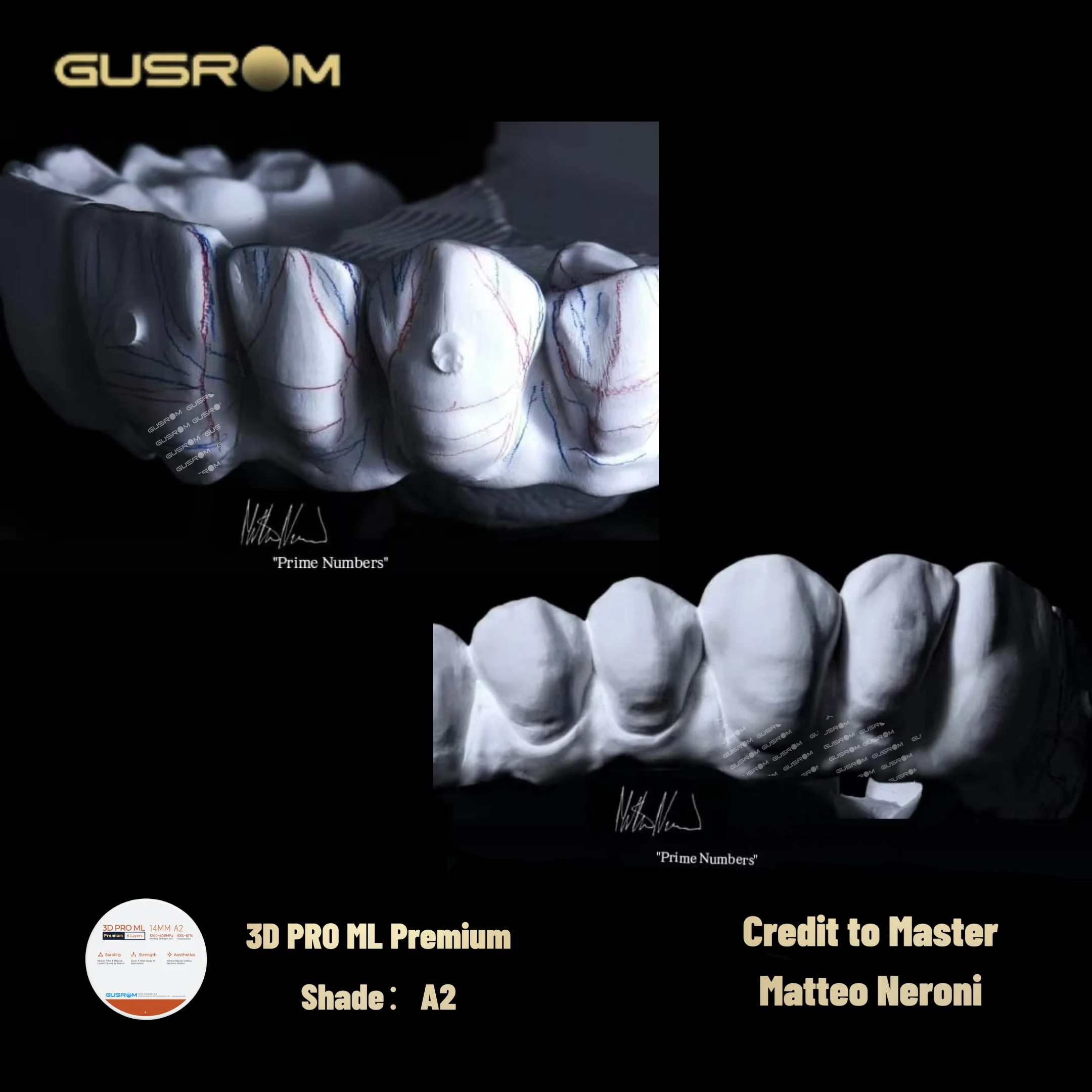 

GUSROM 95mm Dental Zirconia Disc 3D PRO ML Premium Multilayer Zirconia Block for Dental Lab CAD/CAM Crown Bridge Veneer 6-Layer