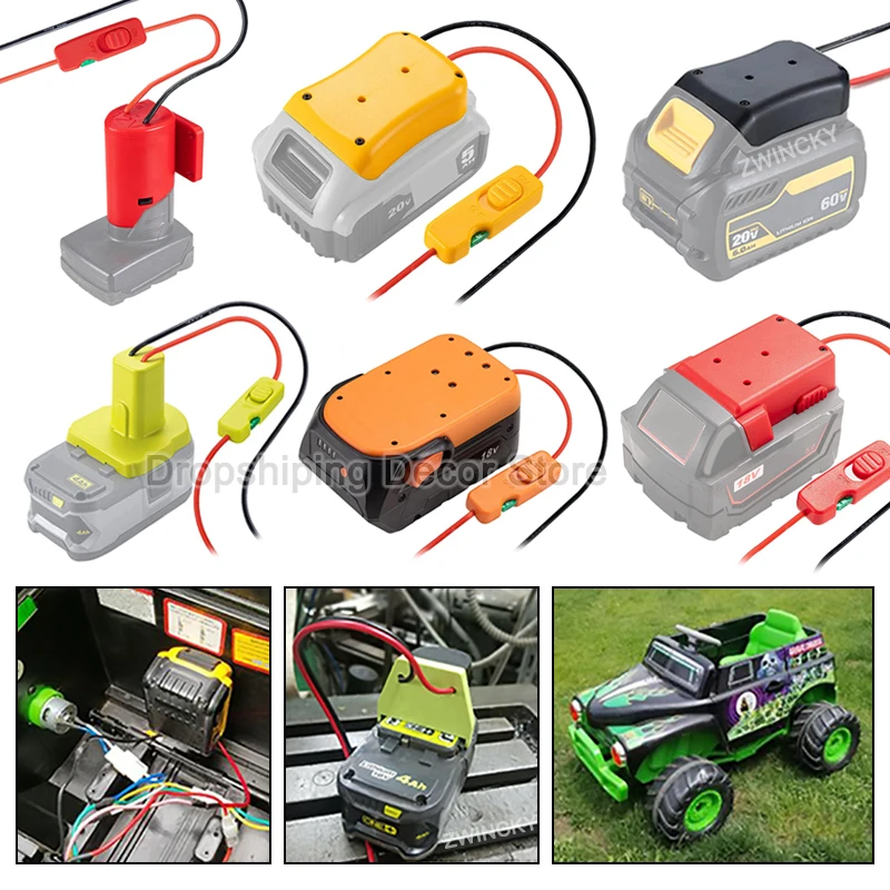 Adaptador de Bateria Power Wheel com Fio 14AWG, Fusíveis e Terminal para Dewalt/Milwaukee/Bosch/Ryobi/Ridgid/Hitachi/Parkside/Einhell