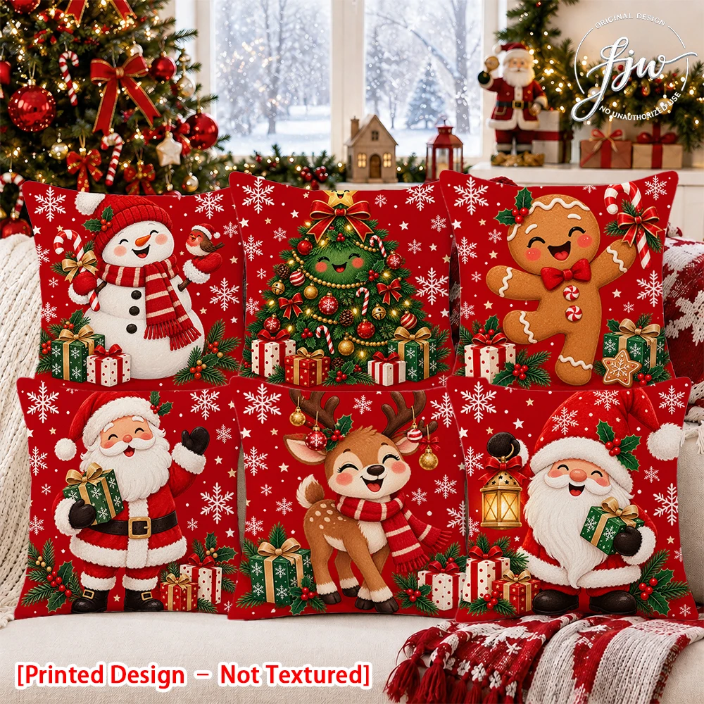 6pcs Christmas Throw Pillow Covers Snowman Santa Reindeer, Cute Xmas Holiday Decor for Home Sofa Bed