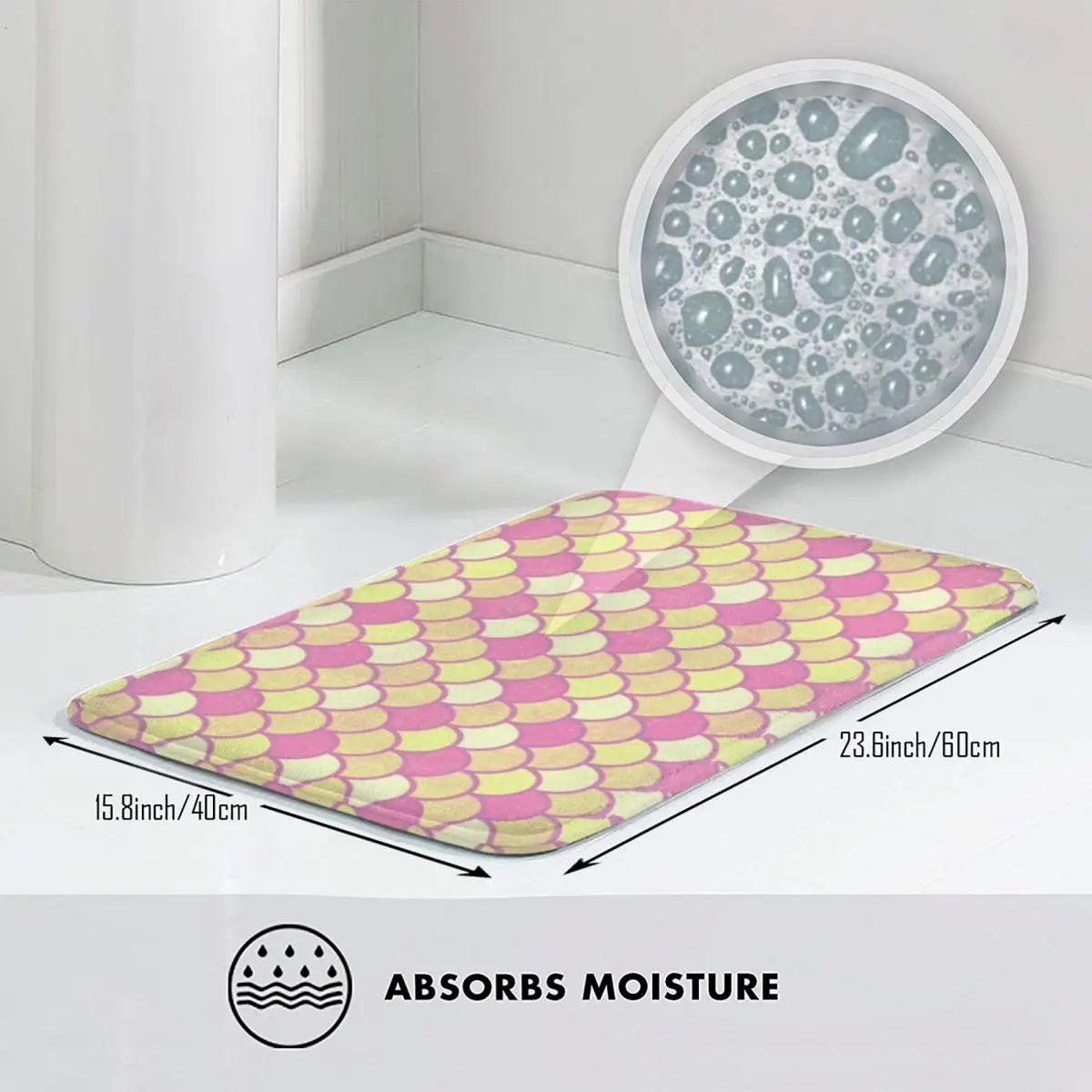 Yellow And Pink Mermaid Scales Bath Mat Animal Bathroom Accessories Kitchen Shower Door Absorbent Floor Mat Anti Slip Toilet Pad