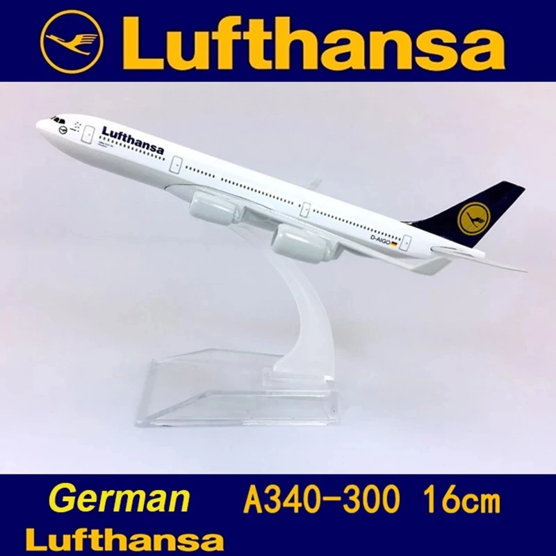 16CM 1:400 Scale Air German Lufthansa Airplane Airbus 340 A340 Model W Base Alloy Aircraft Plane Collectible Display Toy Model