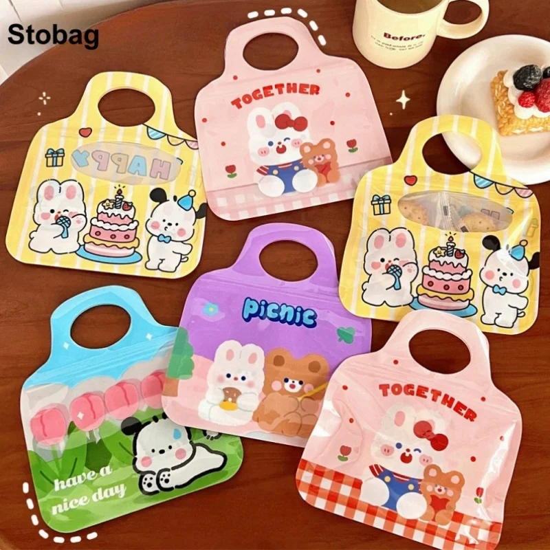 

StoBag 50pcs Cartoon Candy Snack Packaging Bags Ziplock with Handle Cute Kids Child Plastic Sealed Food Cookies Storage Pouches