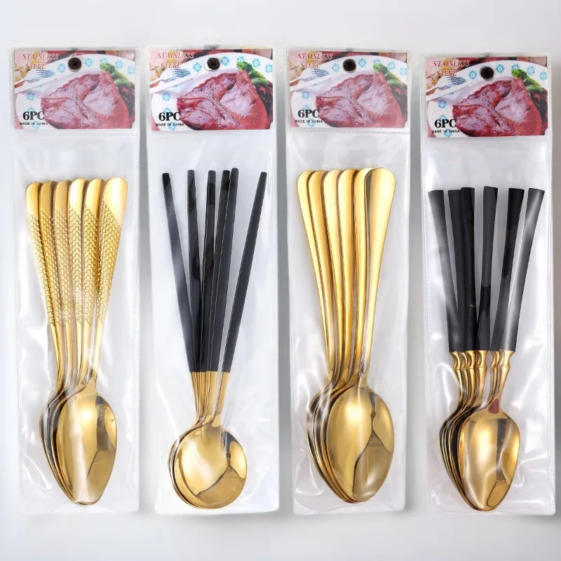 Juego de 6 uds de cuchillo, tenedor, cuchara de acero inoxidable, cuchillo para cubiertos de cintura de Portugal, tenedor, cuchara, bolsa de PVC, juego de cucharas para vajilla para el hogar