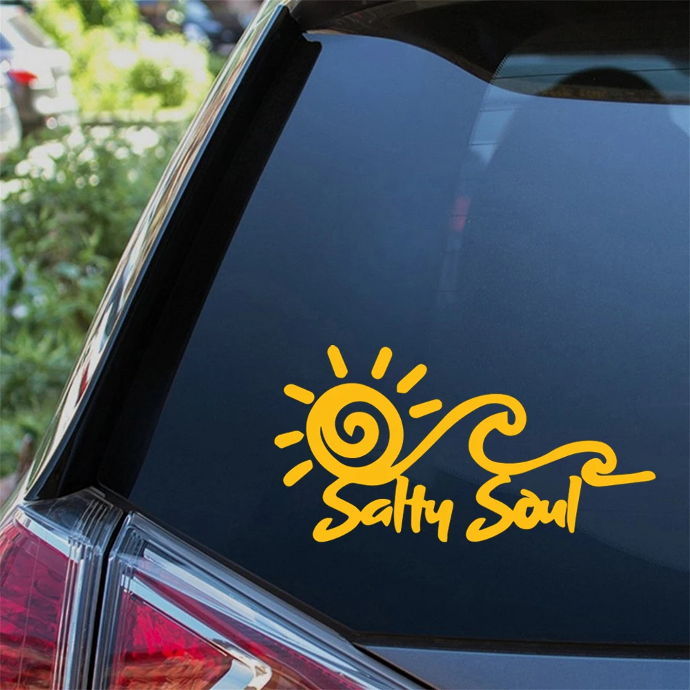 Salty Soul Sun Wave Vinyl Sticker Adventure Outdoor  Nature Beach Ocean Car Truck RV Bodywork Decals Accessories