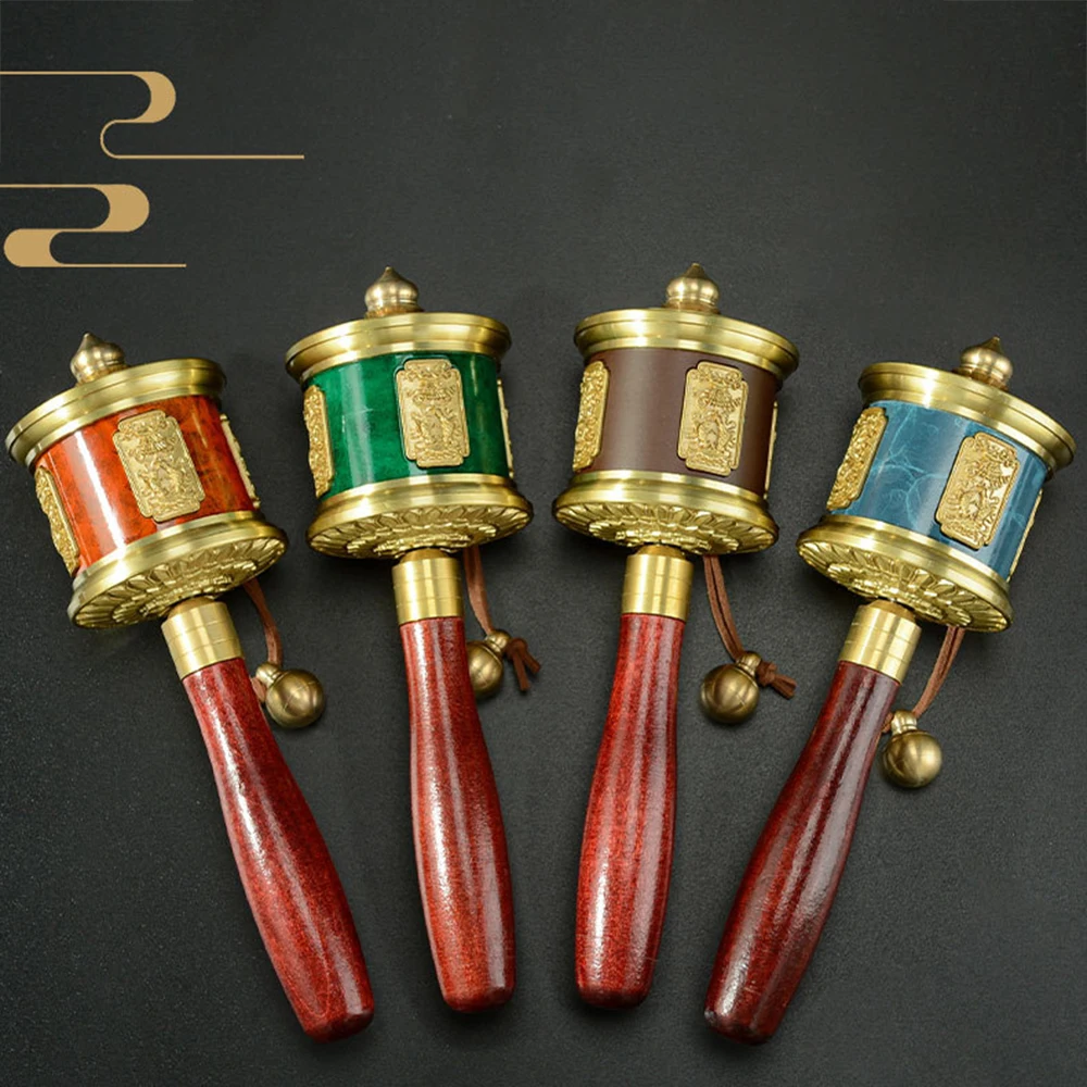 New Eight-Treasures Copper Sutra Wheel, Tibetan painted hand-cranked Prayer Wheel, Carved sutra tube, Home Buddhist ornaments