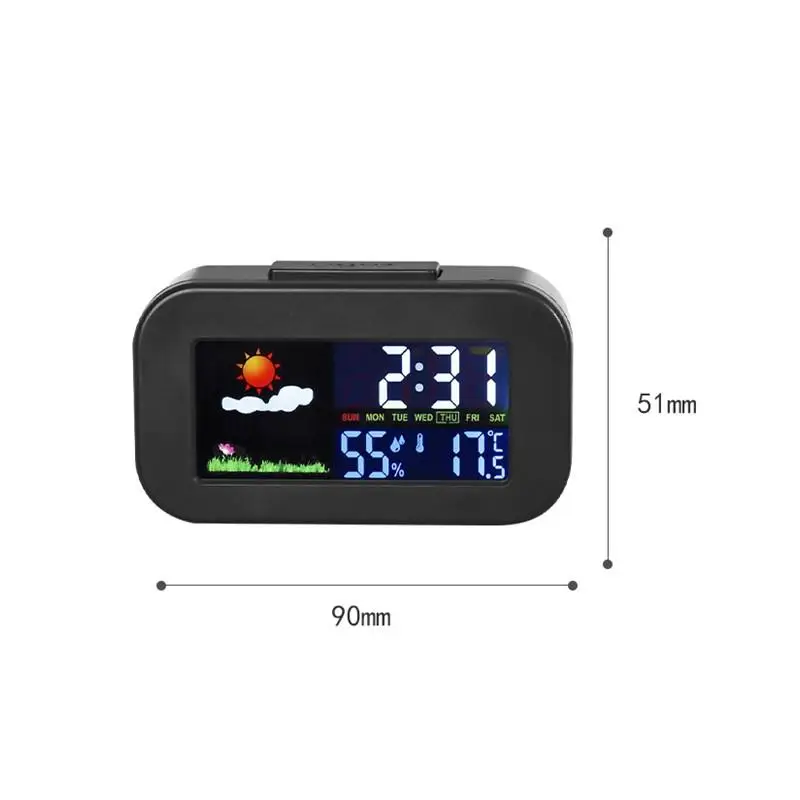 1Pc Weather Station Clock With Color Display - Temp & Humidity Monitor Backlit For Kids & Teens Perfect For Bedroom/Dorm Desk.