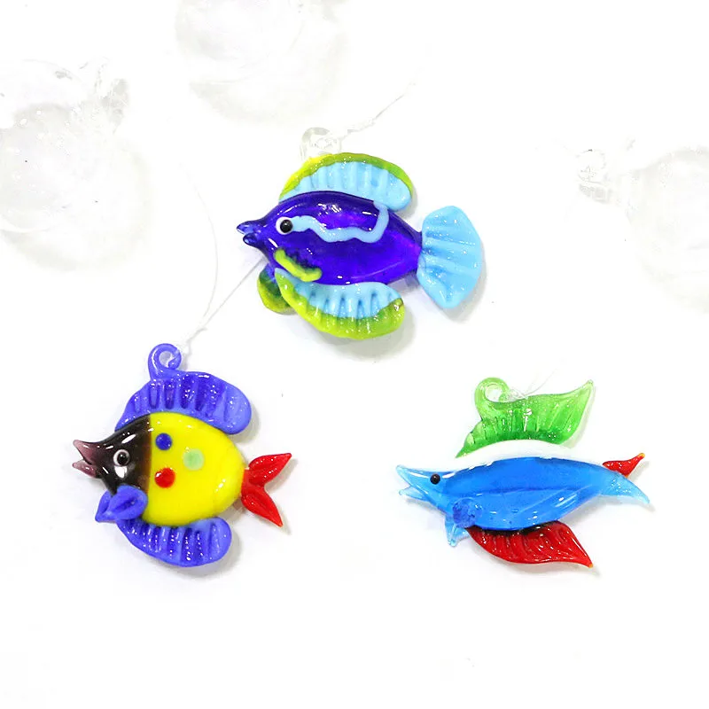 3PCS Colorful Floating Glass Bubble Tropical Fish Mini Figurines Ornaments Aquarium Decor Cute Sea Animals Small Statue Pendants