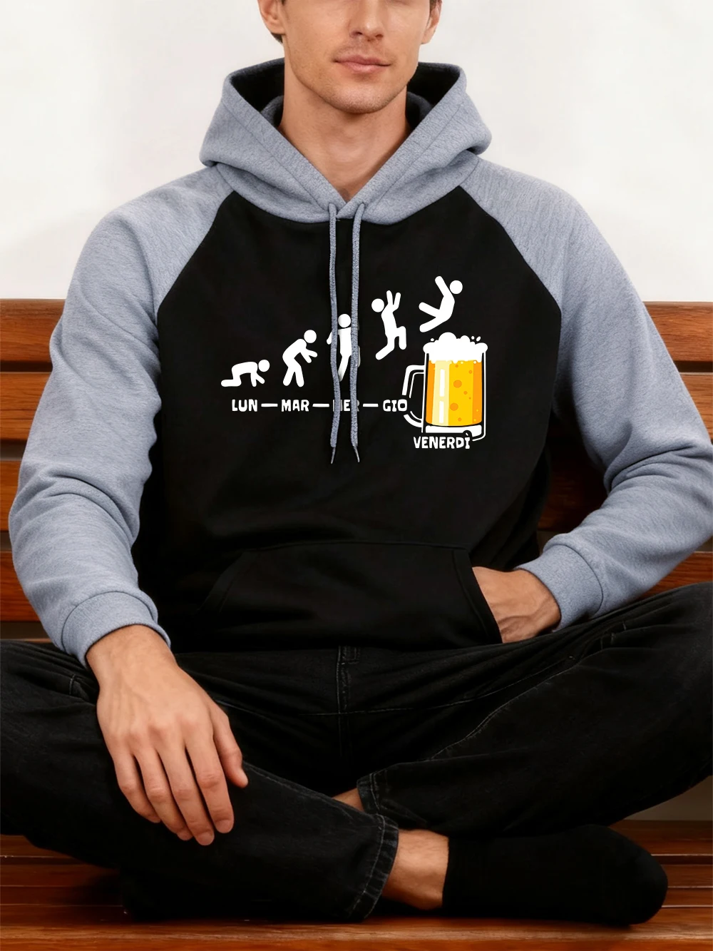 الجمعة البيرة عاشق يطبع الرجال هوديس الخريف الشتاء الصوف الربط البلوز جيب بلوزات فضفاضة موضة راجلان ملابس رياضية رجالية #1