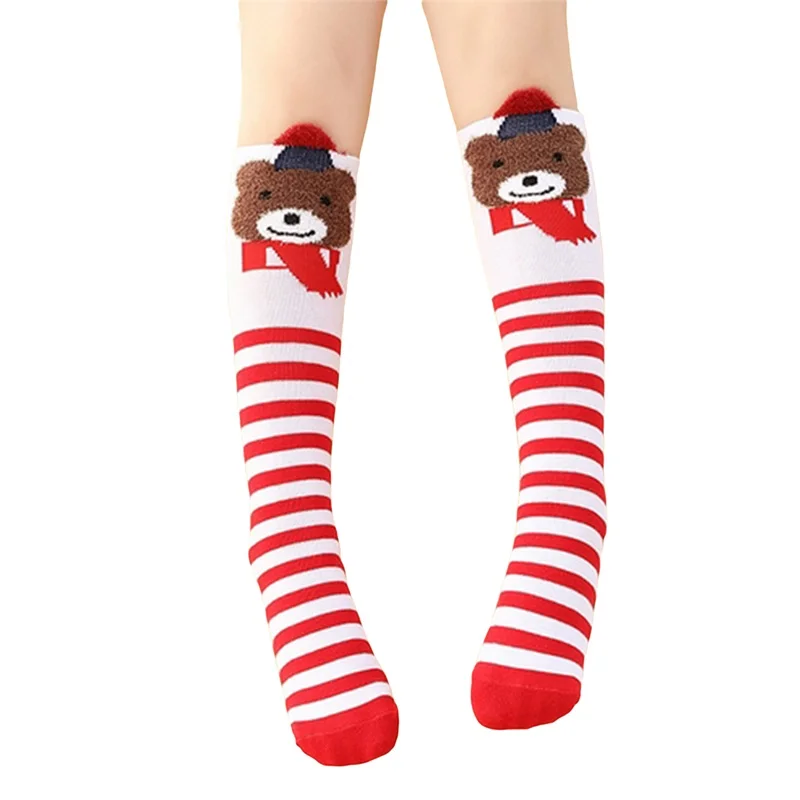 Kids Girls Knee High Socks Cartoon Animal Print Elastic Uniform Tube Stockings Toddler Baby Warm Tights Leg Warmers