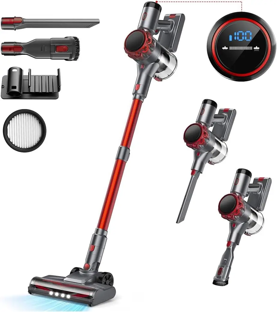 

Мощный беспроводной пылесос с силой всасывания 45 кПа, перезаряжаемый вертикальный пылесос для дома, с функцией самостоятельной стойкой установки, для шерсти животных, ковров и твердых полов