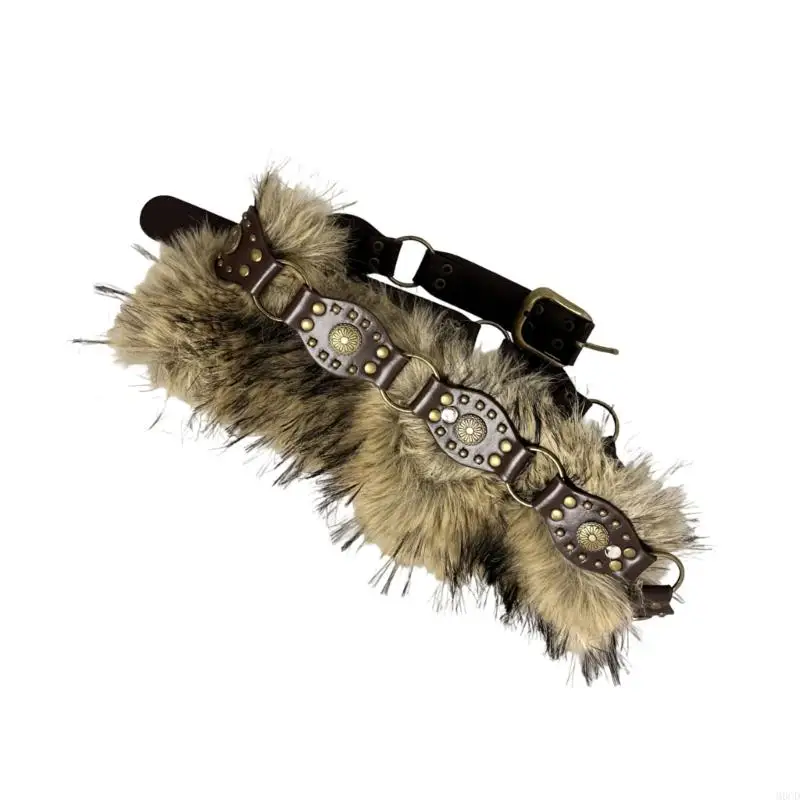 M6CD Punk Western Type Faux Furry Belt Sash cintura com pregos para roupas