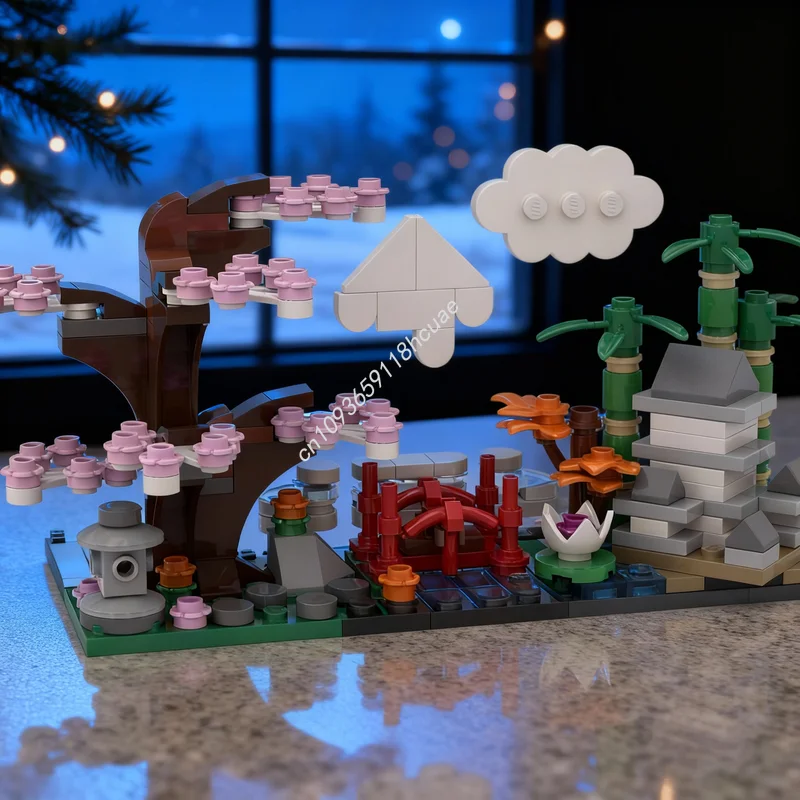 

433 детали MOC: Миниатюрная модель скоростного поезда (железнодорожный поезд) в стиле японских открыток, конструктор, развивающая игрушка, идея для рождественского подарка