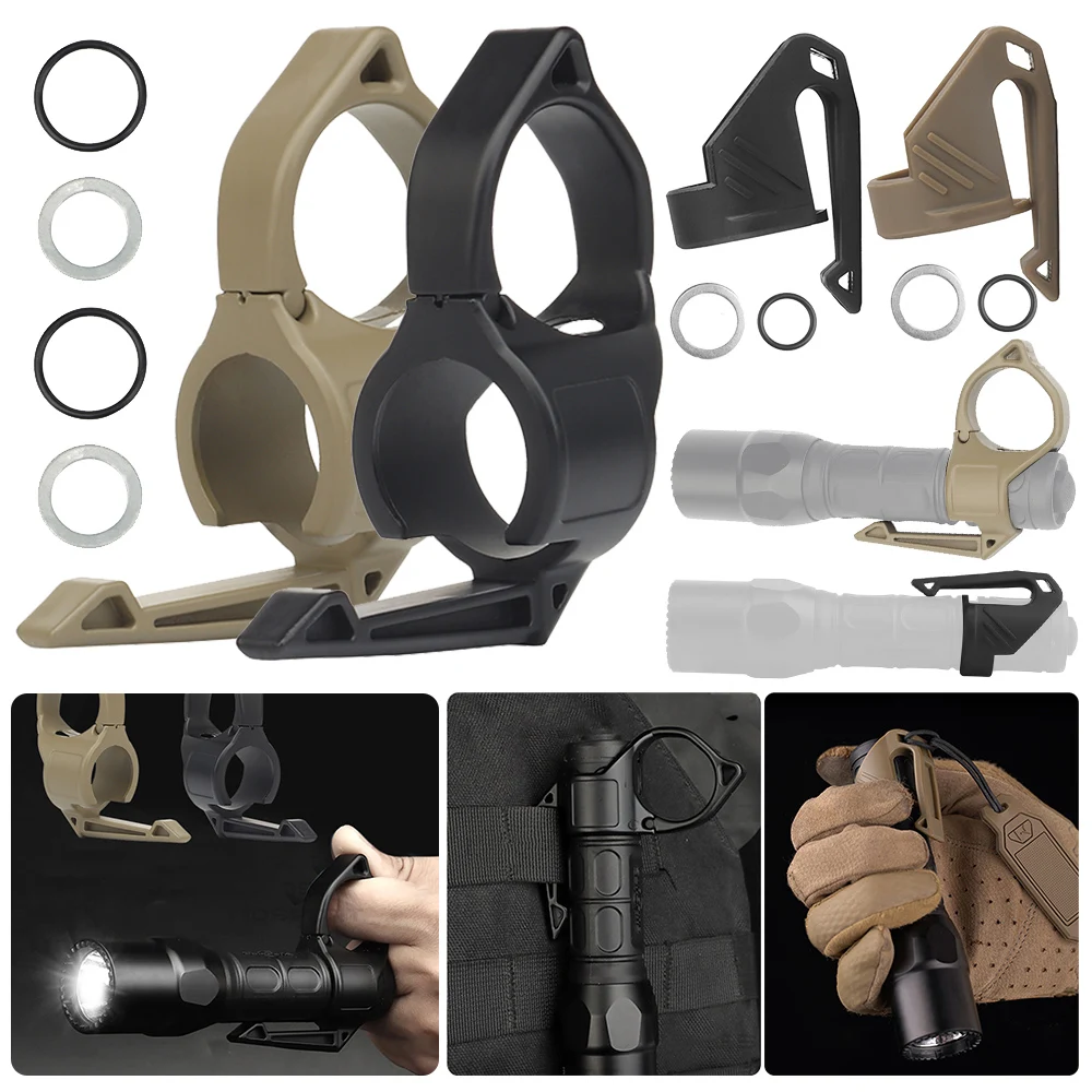 Outdoor Bicycle Multifunction Finger Ring Tactical Switchback Flashlights Holder Compatible Pocket Clip Hunting Camping Supplies