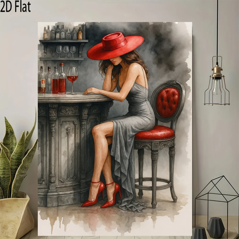 (No frame)2D Flat, 2D Flat, Posters And Prints, [2D Flat] 1pc, Wooden Decorative Painting Theme: Depicting a Woman Wearing a