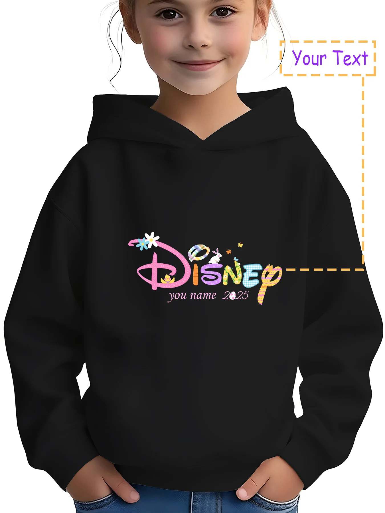 

MINISO Disney 2025 Floral Children's Hoodie - Colorful Disney letters + floral elements, 2025 exclusive design, suitable for dai