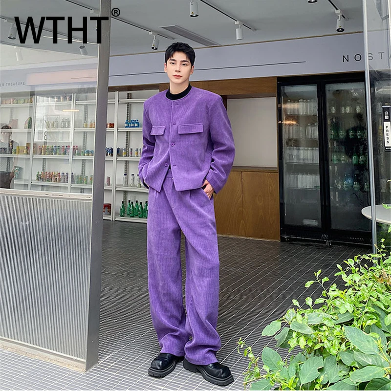 

WTHT Fashion Men's Suit Solid Color Texture Pockets Blazer Coats High-waisted Wide Leg Loose Pants Set Male 2025 Autumn 2A1414