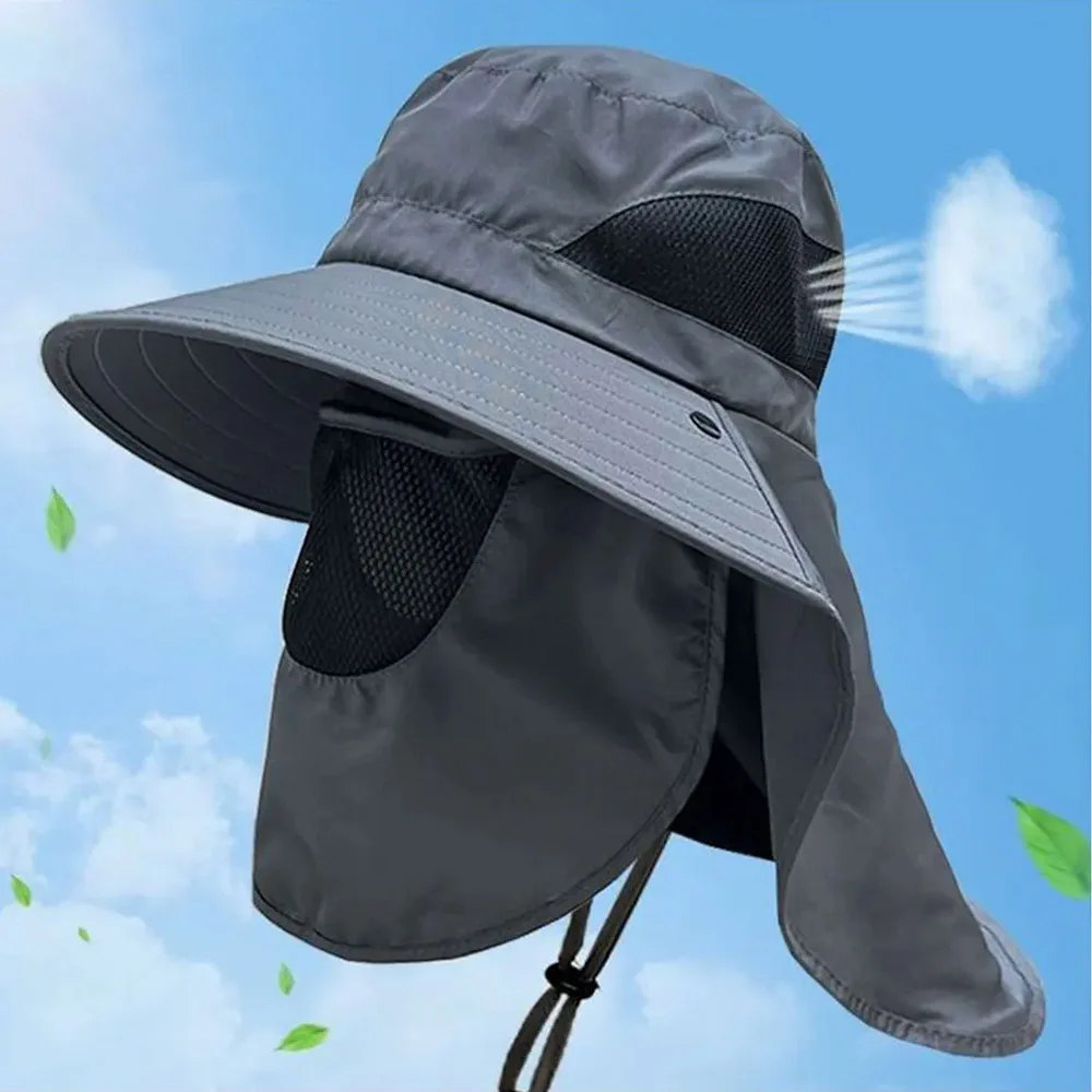 Summer Sun Hats UV Protection Outdoor Hunting Fishing Cap Men's Panama Hat Hiking Camping Bucket Hat Neck Flap Fisherman Hat