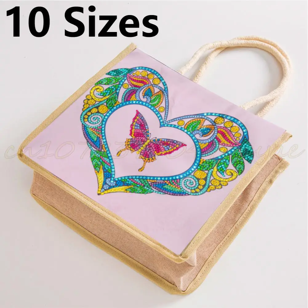 

DIY New Diamond Painted Eco-Friendly Shopping Bags Rhinestone Embroidered Canvas Burlap Tote Bag Portable Foldable Jute Handbags