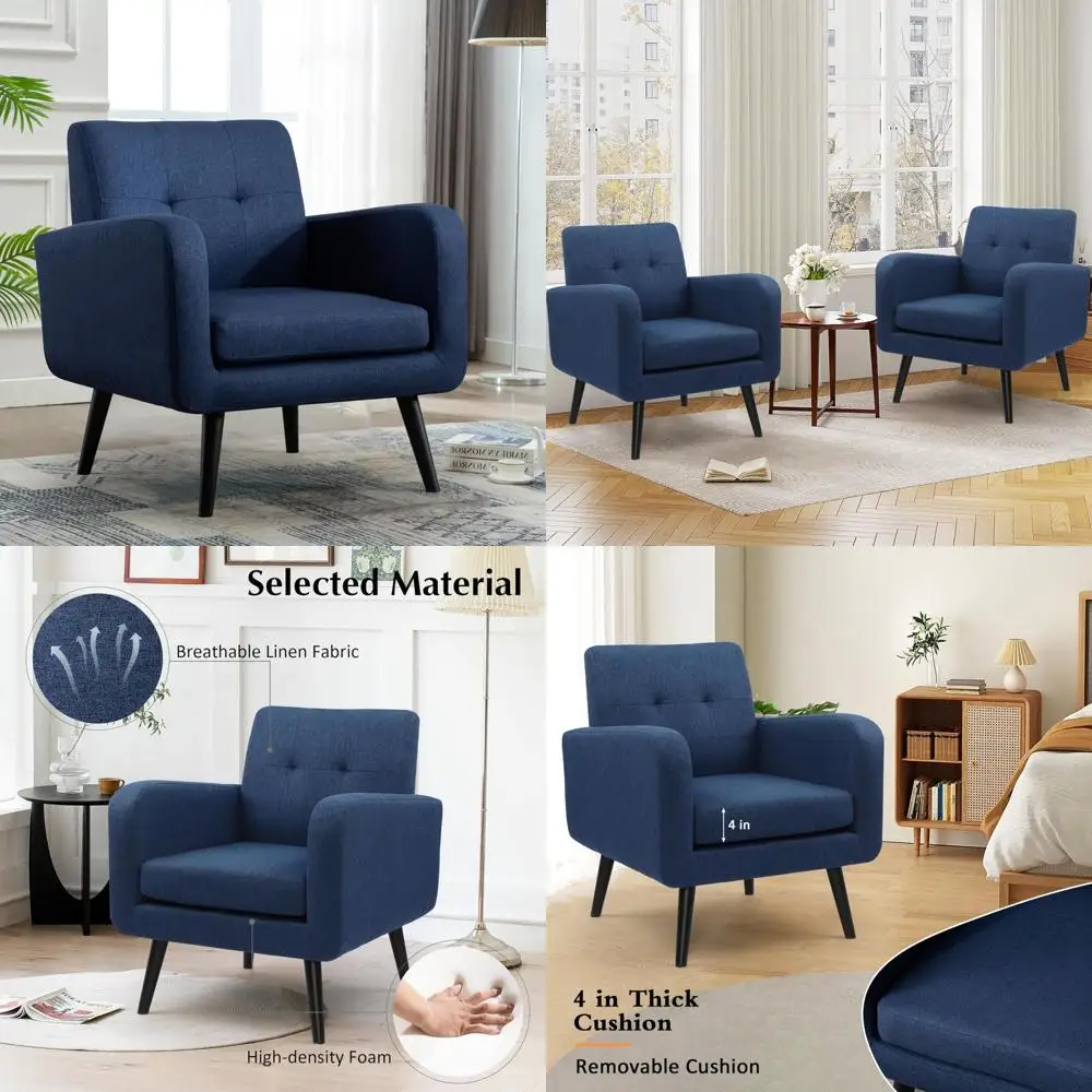

Cozy Fabric Upholstered Accent Chairs with Solid Wood Legs for Living Room, Blue
