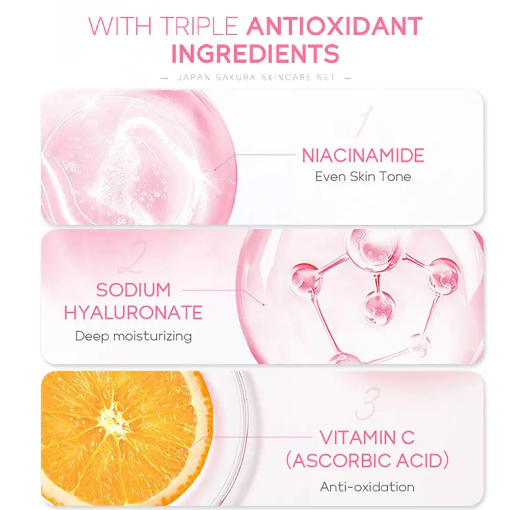4/5/6pcs/Set Sakura Skin Care Face Cream Serum Toner Facial Cleanser Sunscreen Eye Cream Gift Box Face Skin Care Set Product