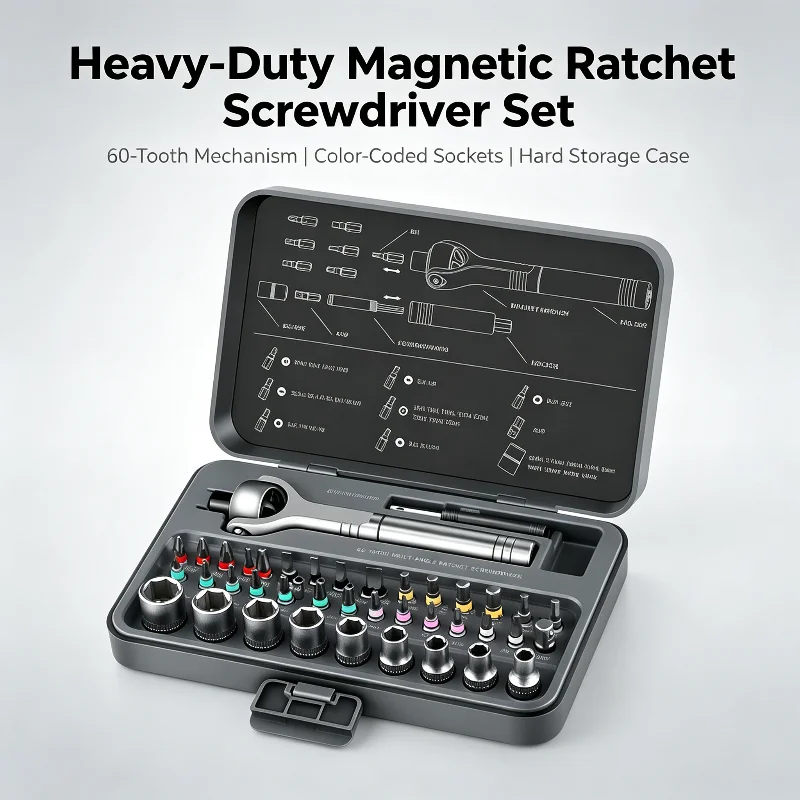40 in 1 Heavy‑Duty Magnetic Ratchet Screwdriver Set Multi Bit Screw Kit with 180° Adjustable Handle Compact Manual Hand Tool Kit