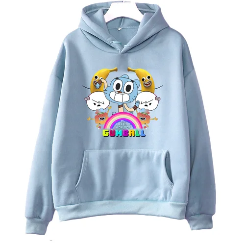 Imagen 2 del producto Sudadera con estampado gráfico del increíble mundo de Gumball, jerséis divertidos de Anime, sudaderas con capucha de lana suave de otoño, ropa Unisex
