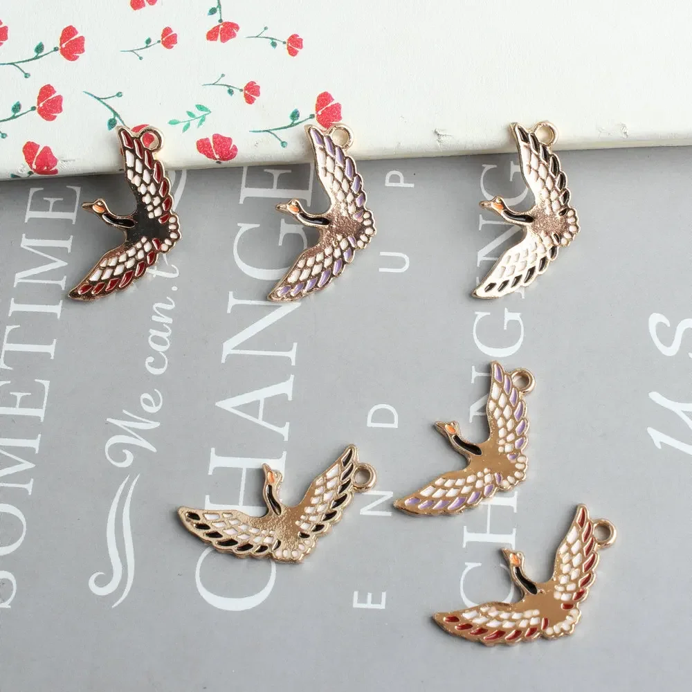 10pcs Jewelry Making Birds Alloy Charm Pendant Accessories Wild Geese Spreading Their Wings Enamel