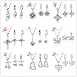 925 Sterling Silver Cubic Zironia Cross Heart Butterfly Pendant Necklace Dangle Earrings Fashion Trendy Jewelry Sets