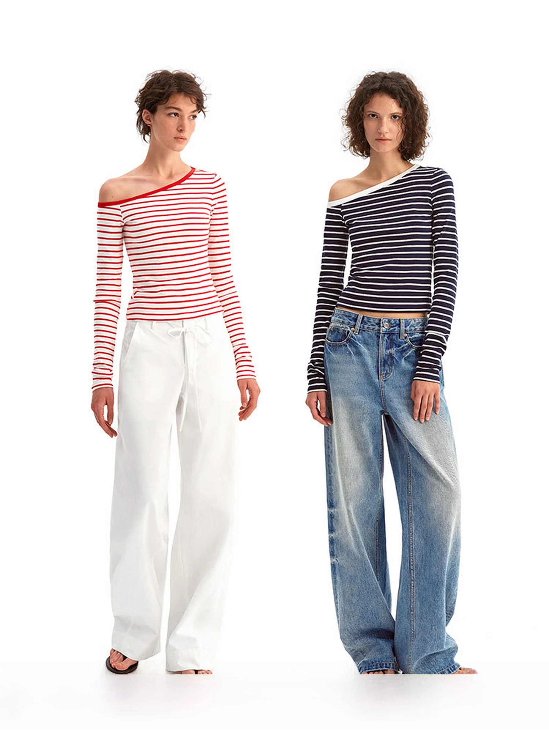 

PUKI Classic Straight Leg Long Sve T-irt Casual Versatile Summer ort oulder Top Women's Faion Autumn Collection