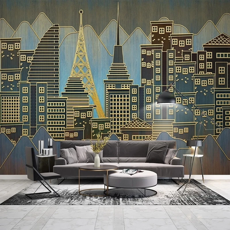 Customized Modern Golden Line Relief City Building Photo Wallpaper Mural Living room sofa TV background wall bedroom restaurant