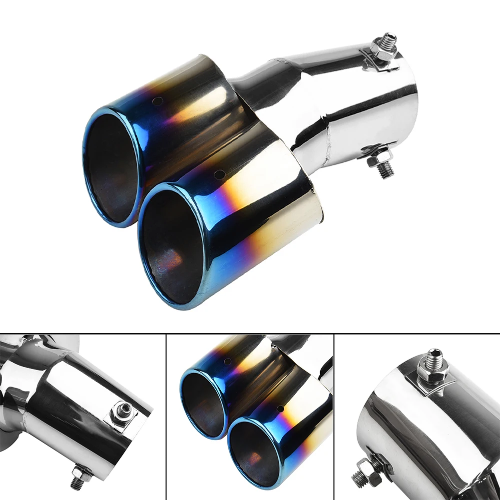 Blue Stainless Steel Car Rear Dual Exhaust Pipe Tail Muffler Tip Throat Useful Practical Accessories High Quality