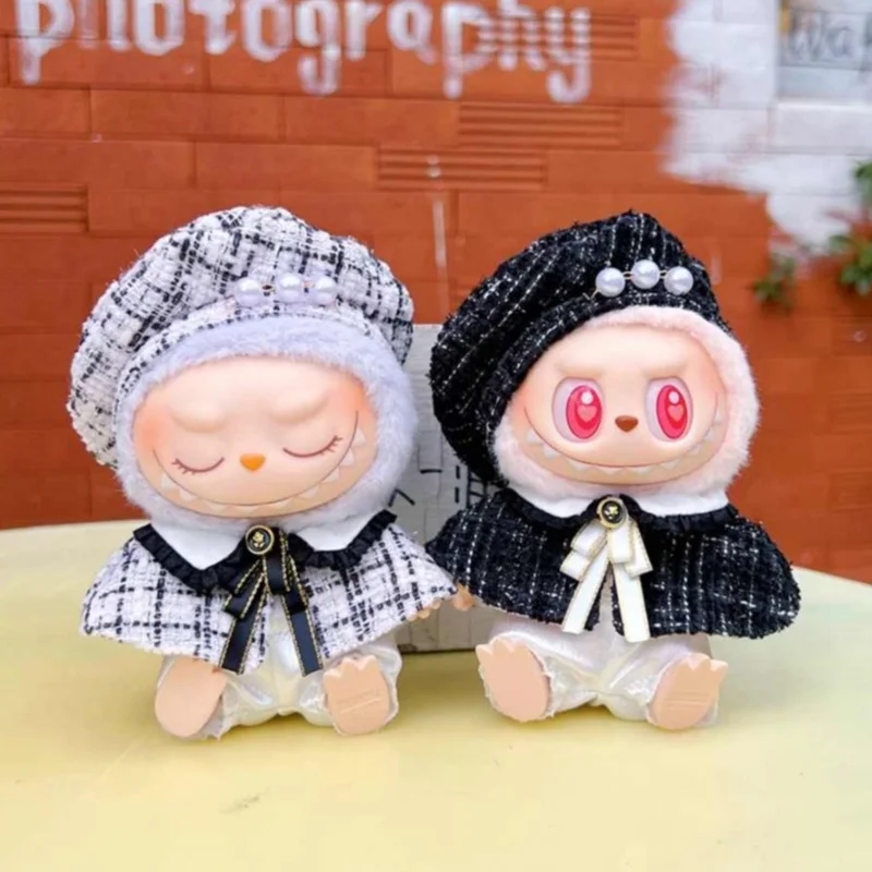 Hot New 2.0 Labubu Cape Skirt Dress Suit 15cm Sitting Position Labubu Monster Clothes Vinyl Doll Outfit Clothing Hat Accessories