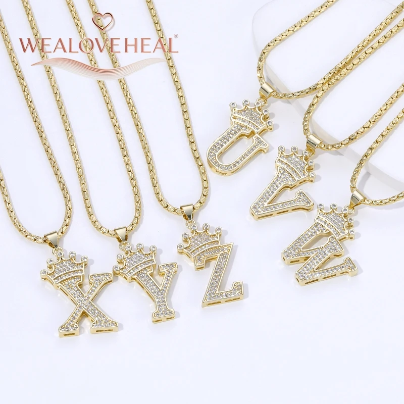 18K Vergoldete A-Z Kronen-Initial-Halskette, Iced Out CZ 26 Buchstaben-Anhänger-Kette, Personalisierter Hip-Hop-Schmuck Geschenk für Ihn und Sie – Detail 17
