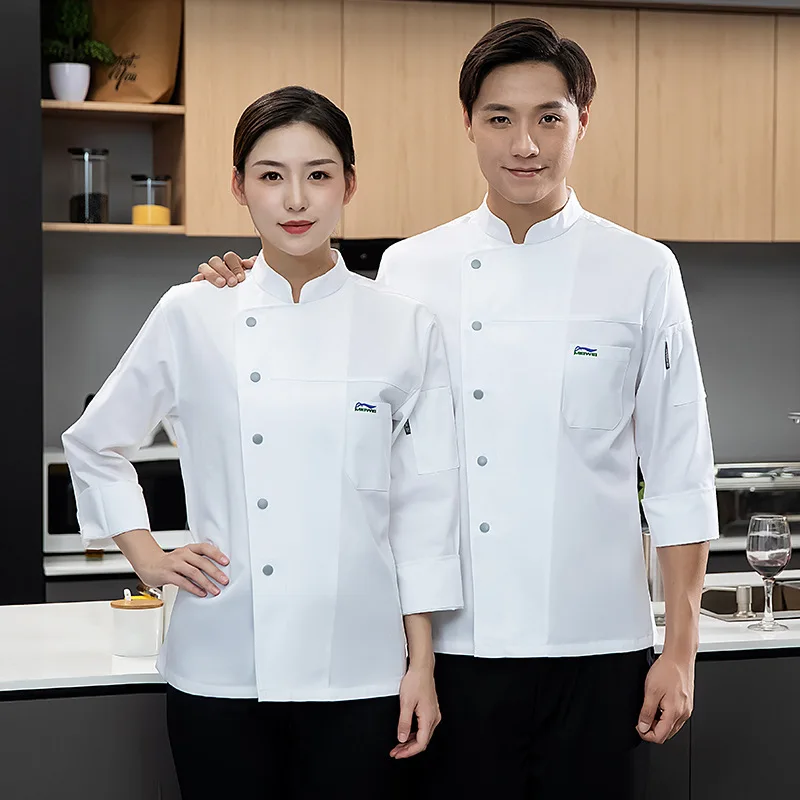 Chef Uniform Spring, Autumn and Winter Kitchen Kitchen Canteen Restaurant Restaurant Work Wear Men's and Women's Chef Overalls L