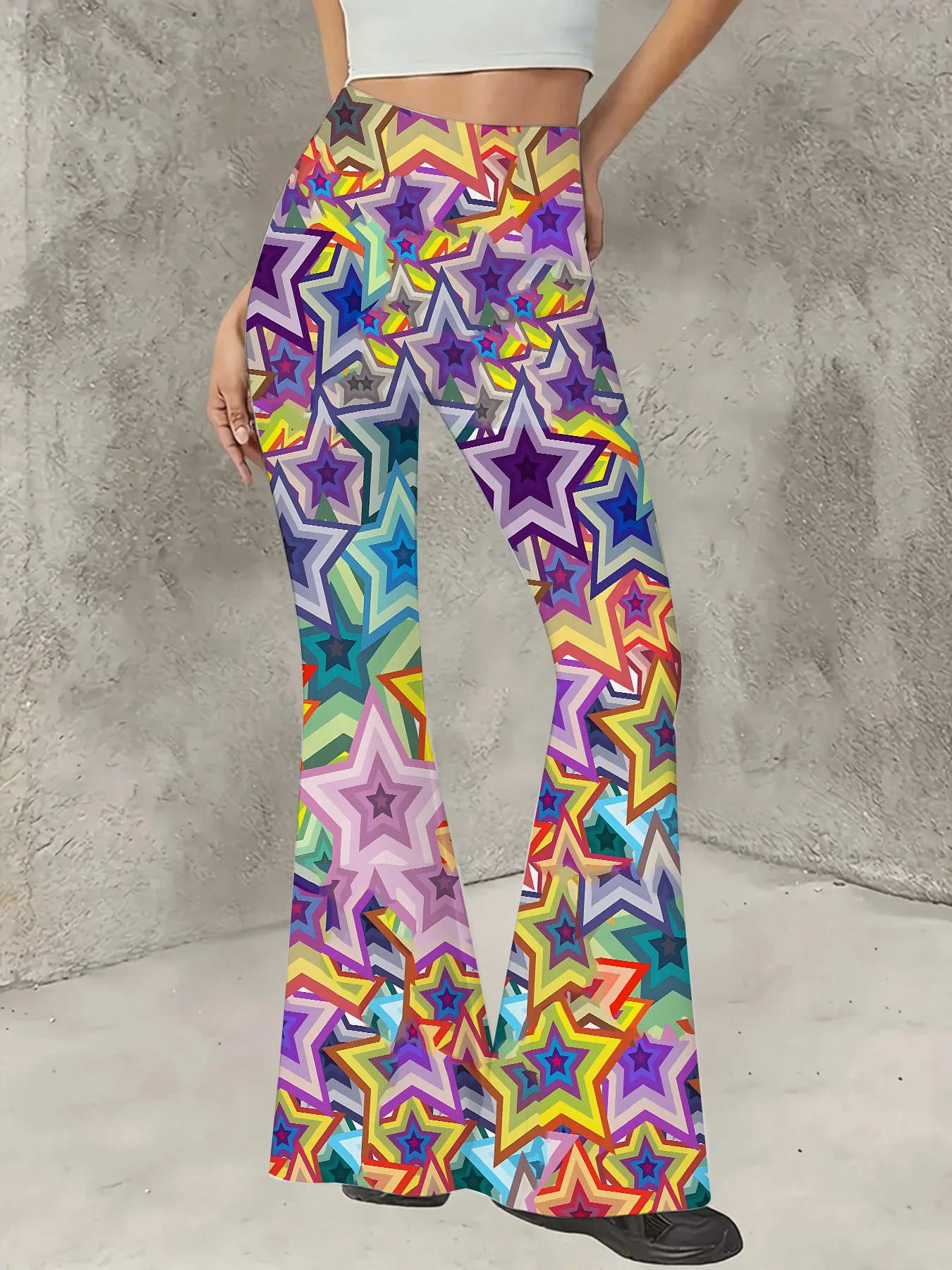 

Women's Printed Flare Pants Y2K High Waist Bell Bottom Trousers Streetwear