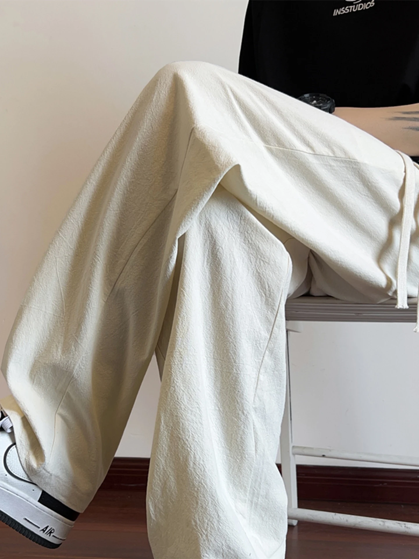 

Summer Thin Breathable Cotton Linen Men's Casual Loose Straight Leg Pants Wide Leg Versatile Long Trousers Trendy Brand