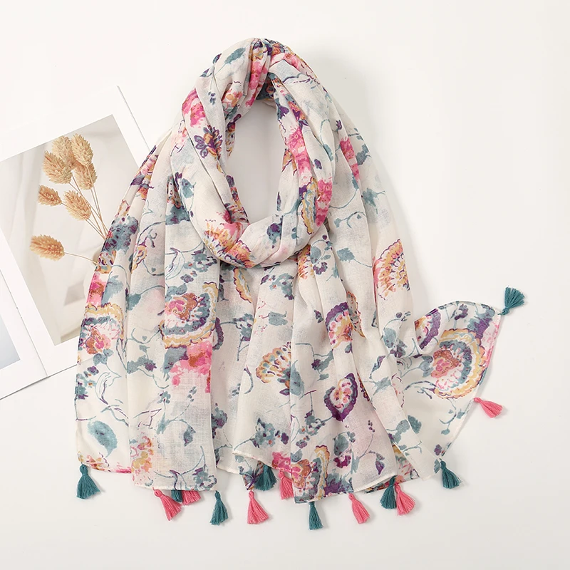 

Temperament Chinese Style Scarf Fashion Ink Flying Flowers Print Scarf Beach Women Sunscreen Nackerchief