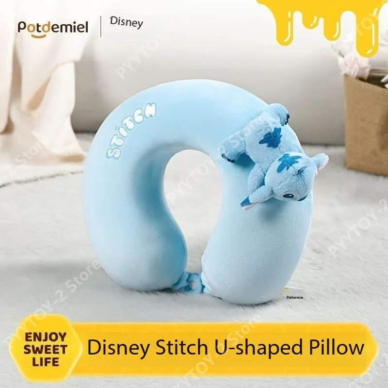 

Disney Stitch U-Shaped Hooded Neck Pillow Plush Stuffed Hat Blanket Fleece Travel Pillow Animation Merchandise Birthday Gift