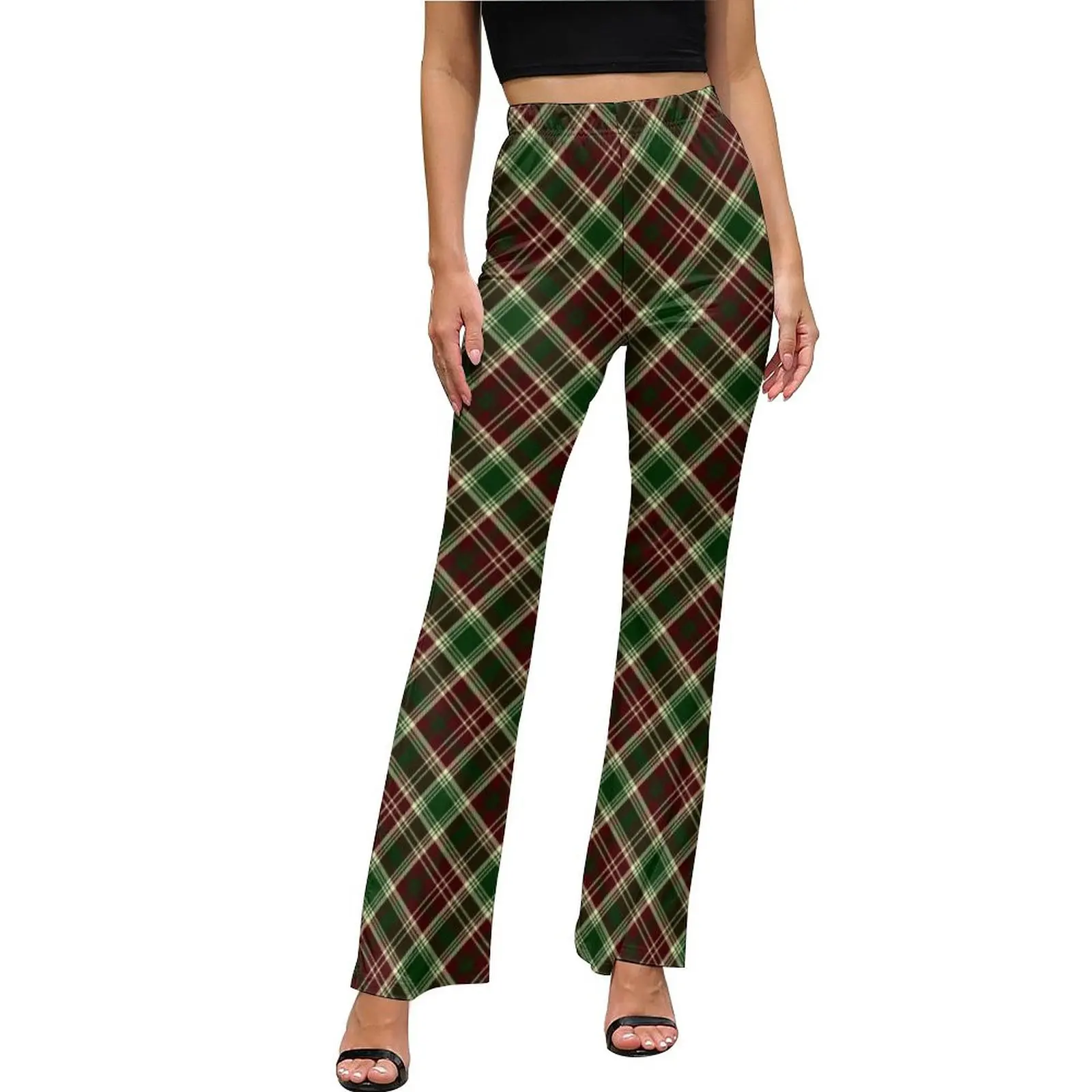 

Vintage Plaid Pants Colorful Lines Print Office Flared Trousers Summer Women Pattern Streetwear Slim Pants