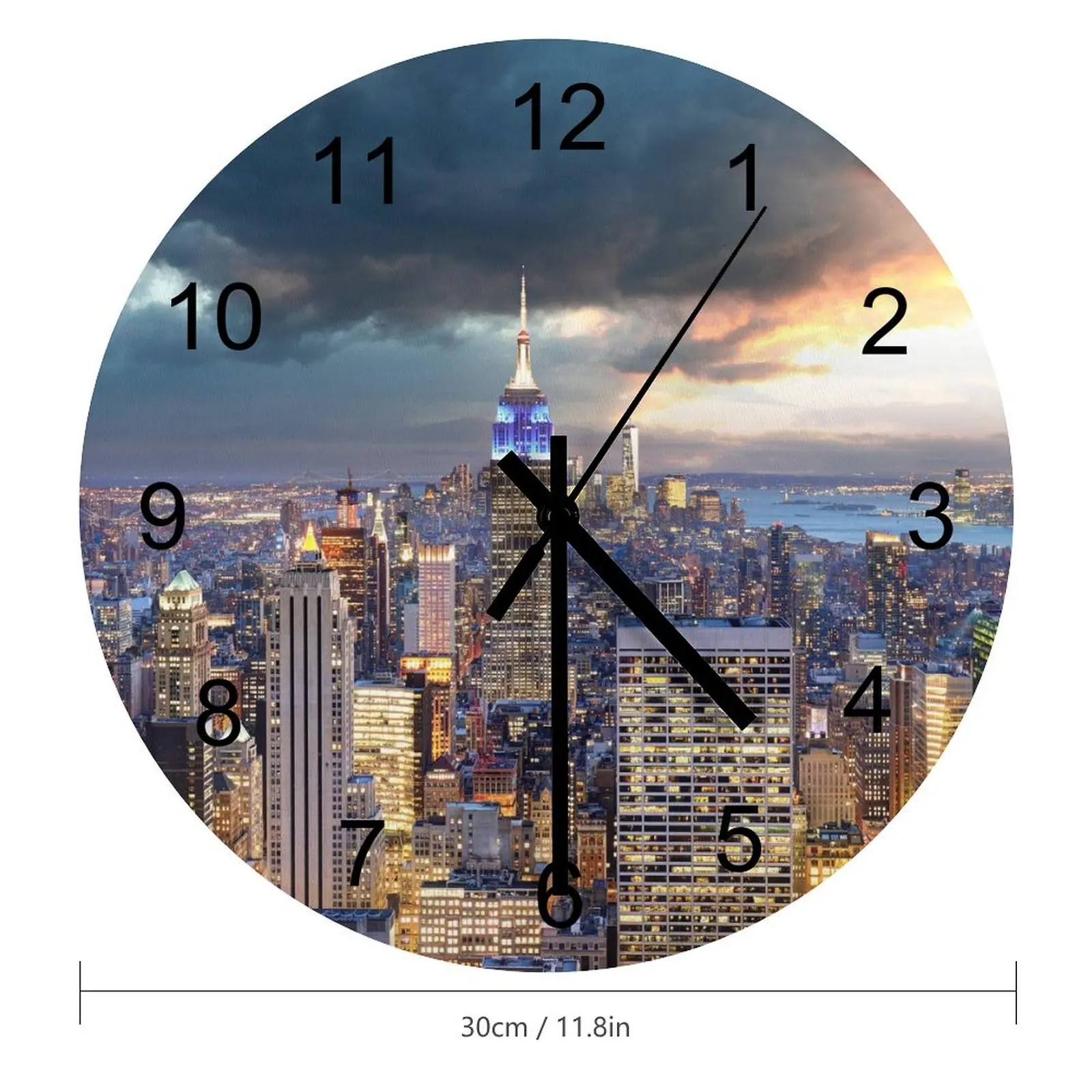 Indoor Wall Clock American city Clocks 12 inch Silent Wood Round Patterned Easy Assemble Rustic