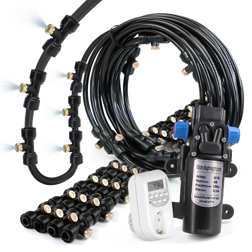 

Насос 60 Вт, 0,4 мм, автоматическая система охлаждения, полива, 6/9/12/18/21 м, комплект для орошения сада на открытом воздухе, латунные насадки для тумана, распылитель