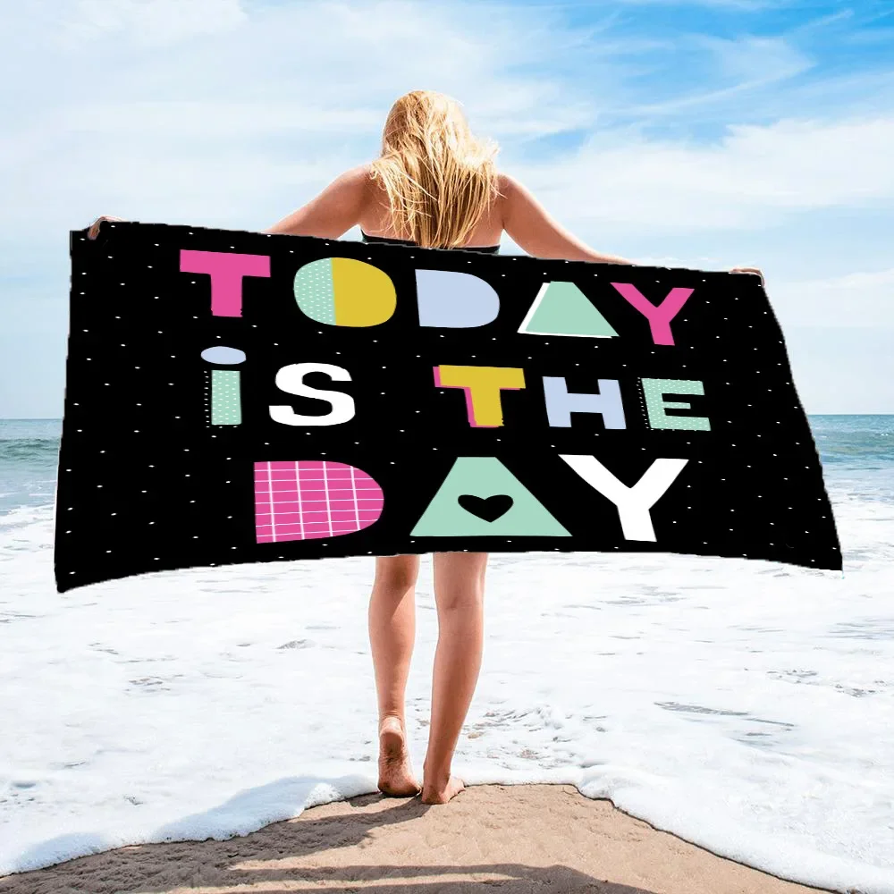 Hello Summer Letter Printed Beach Towels Women Swimming Sports Bath Towel Portable Sea Surf Outdoor Floor Pads Sunscreen Shawl