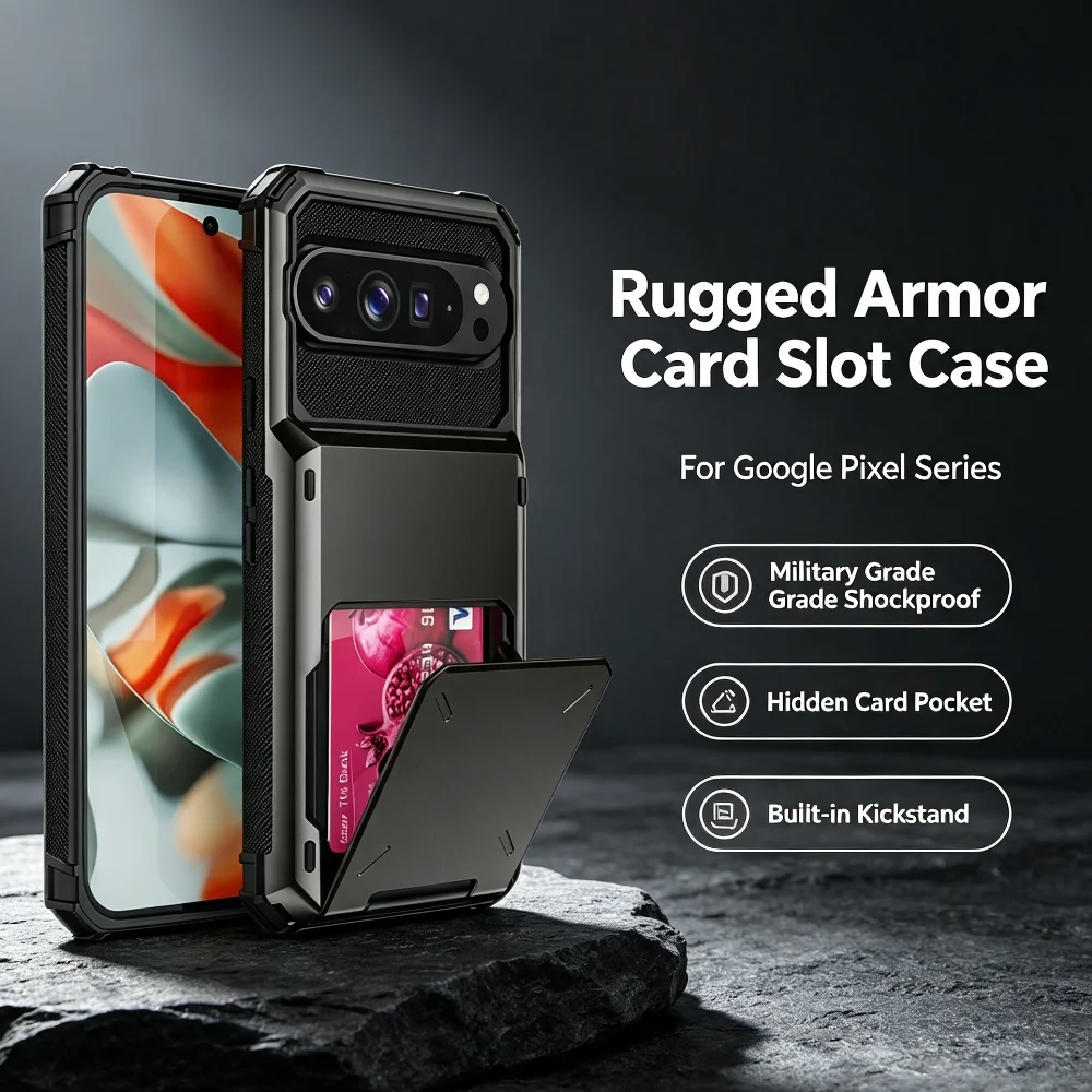 Heavy Armor Hybrid Flip Card Slot Phone Case For Google Pixel 11 Pro XL 9 10 Pro 10A 9A PC+TPU OTT-BOX Shockproof Protect Cover