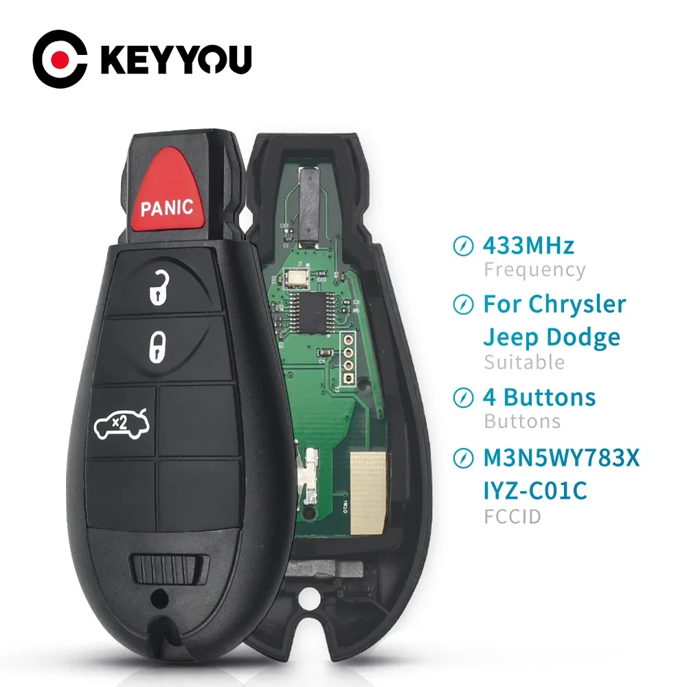 

KEYYOU 3+1 Button Remote Control Key M3N5WY783X IYZ-C01C Fob Car Smart Key 433Mhz For Dodge Caravan Chrysler Town & Country Jeep